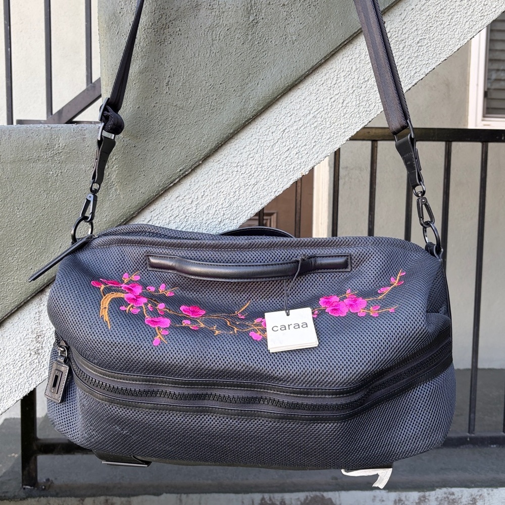 NWT Caraa Black Travel Bag with Japanese Cherry Blossoms Duffle Yoga Bag - Picture 11 of 11